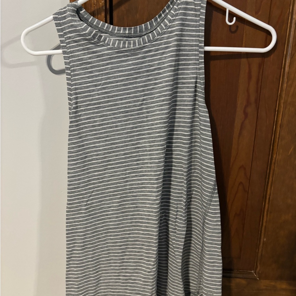 Lululemon- Gray and White Striped Sleeveless Top